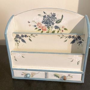 Wooden floral mail organizer